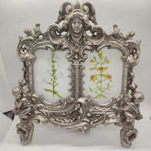 Vintage Victorian Brass Figural Cherub Double Picture Table Picture Frame c.19th